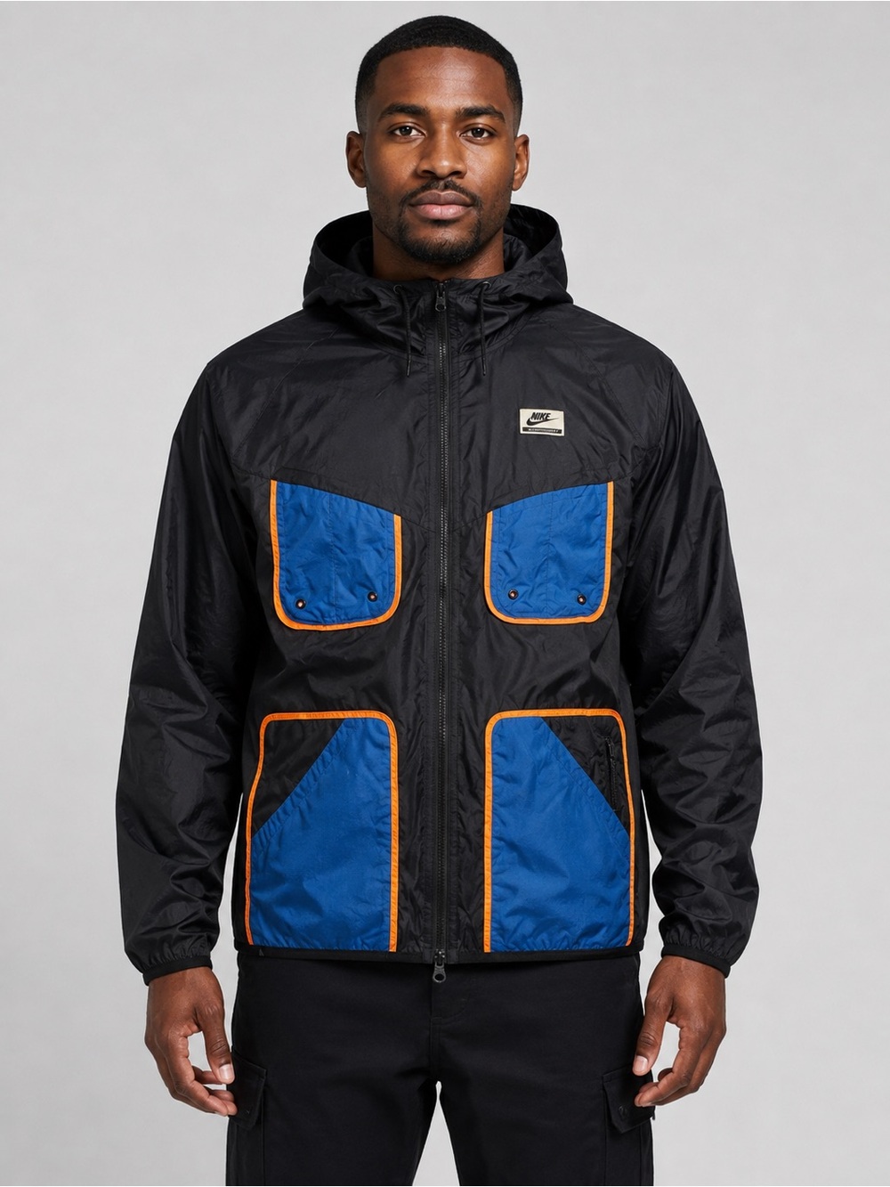 Nike Men's International Windrunner Jacket Black Blue Full Zip XL Hoodie